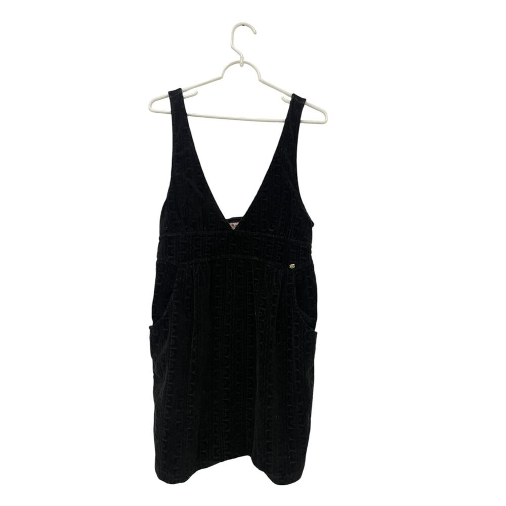 Juicy Couture Velour Overall Dress Womens Size M Black Sleeveless V Neck Pockets